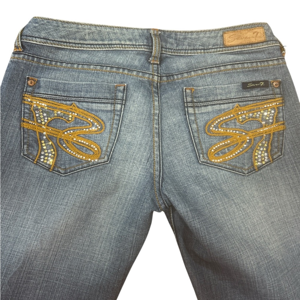 Vintage Y2K Seven7 women’s sz 28  jeans Rhinestone Flare Low Rise Bootcut blue - Picture 11 of 16